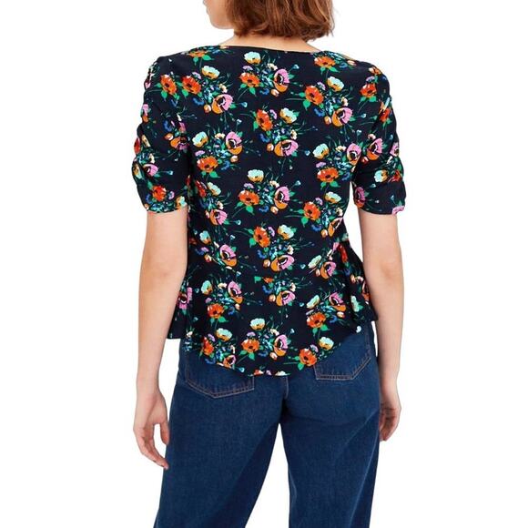 Zara Trafaluc Collection Women's Floral V-Neck Ruched Half Sleeve Blouse Size XS - Picture 2 of 6